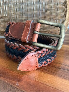 Fossil Braided Leather Belt Brown Black Woven Leather Adjustable Youth S